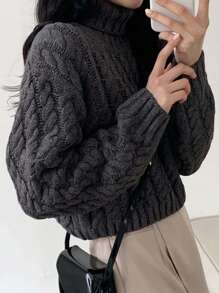 DAZY Women's Solid High Neck Long Sleeve Minimalist Sweater, Casual Everyday,Long Sleeve Tops,Fall Women Clothes - Grey - View 1