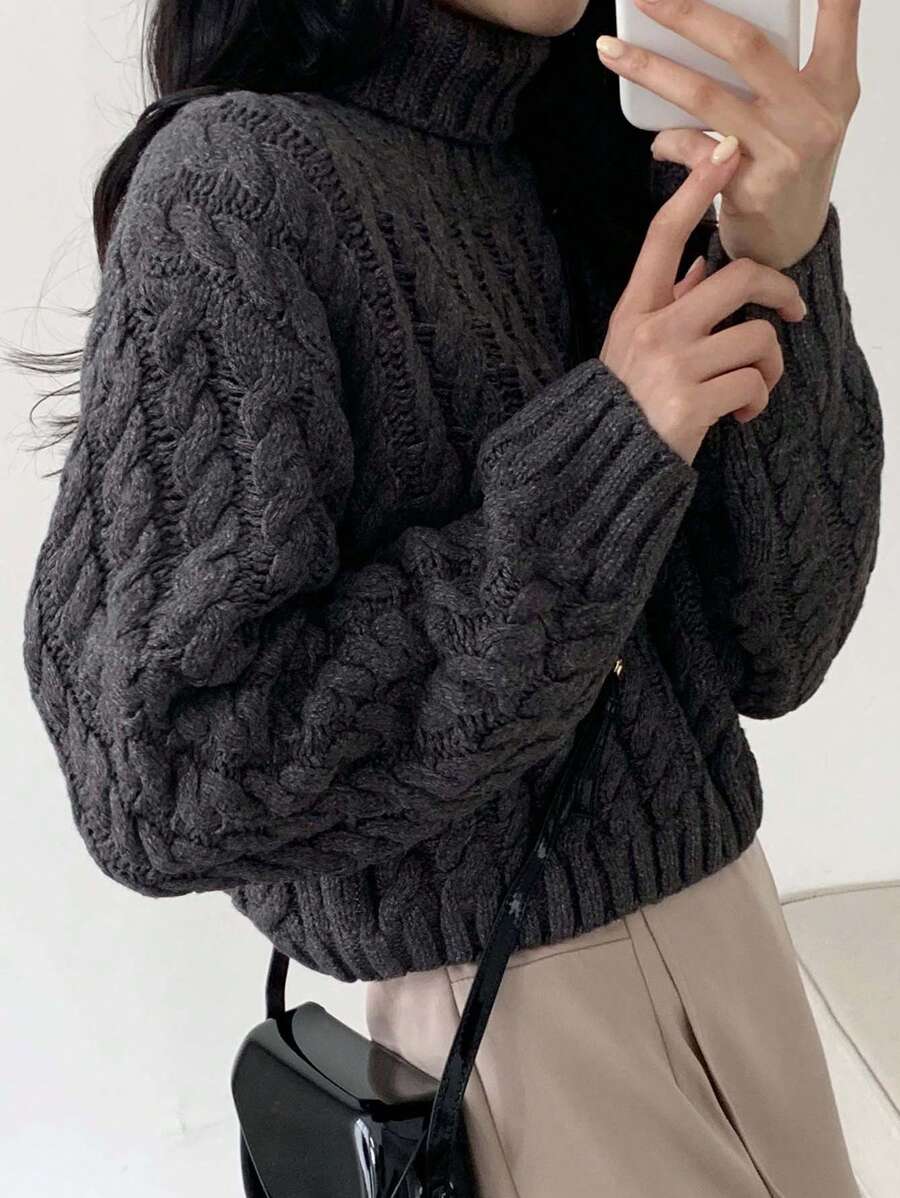 DAZY Women's Solid High Neck Long Sleeve Minimalist Sweater, Casual Everyday,Long Sleeve Tops,Fall Women Clothes - Grey - View 1