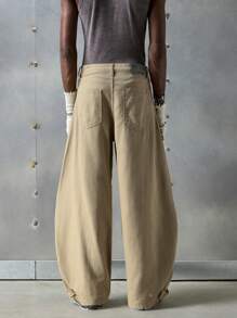 NEON BLANC Men's Street Fashion Woven Embroidered Pocket Letter Print Barrel Leg Baggy Pants - Khaki - View 3