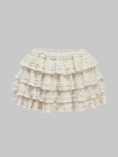 Kawaii Plus Size Women Textured Fabric Sweet Cake Hem Patchwork Low Waist Mini Skirt, Suitable For Multiple Occasions, Summer