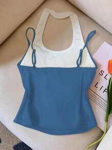 INAWLY 女士休闲街头时尚二合一背心，夏季 - 藍色 - 查看 2