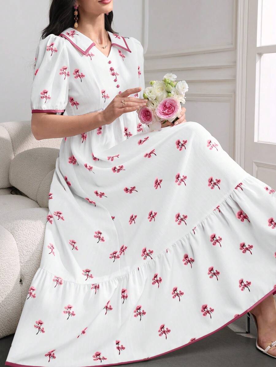 Modelyn Spring & Summer Fashion Color Block Ruffle Hem Skirt Dress For Women - Pink - View 1