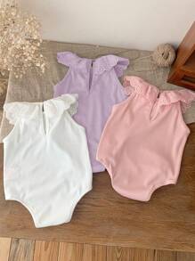 SHEIN LMoss Kids 3pcs/Set Newborn Baby Girl Summer Cute Knitted Ruffle Bodysuit - Multicolor - View 2