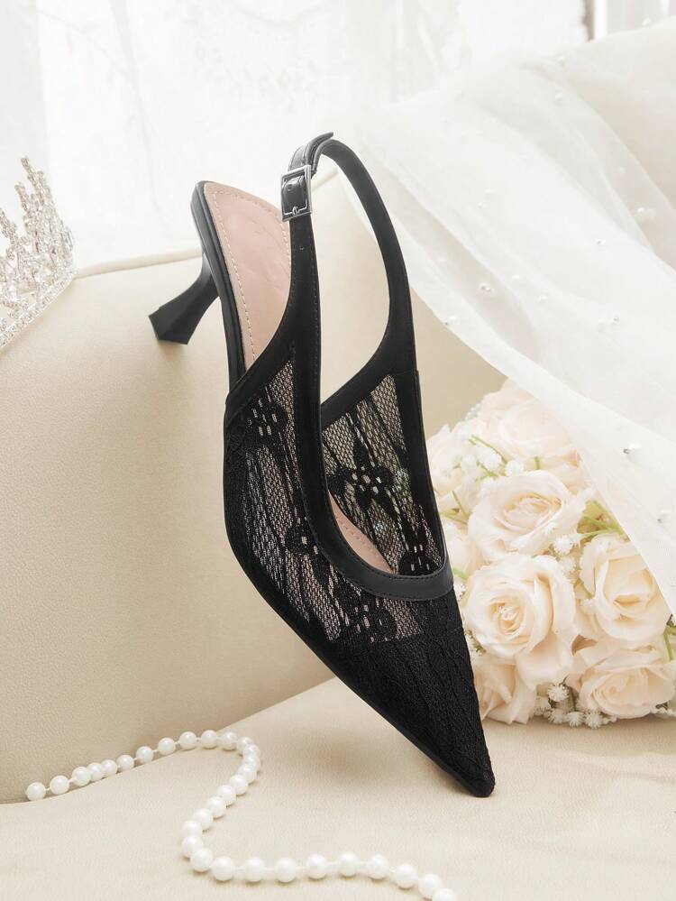 CUCCOO HITCHD Pointed Toe High Heel Women Shoes, White Lace Material Pointed Toe Slingback Bridal Holiday Pumps For Christmas Elegant Shoes Wedding Shoes Summer Shoes Bride Shoes