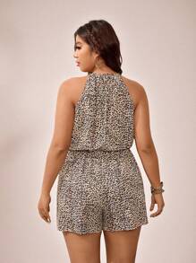 SHEIN VCAY Bộ đồ liền thân cổ yếm họa tiết da báo cỡ lớn cho kỳ nghỉ và giải trí - Nhiều màu - Xem 2