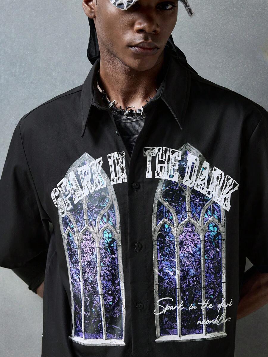 NEON BLANC 男士街头风格梭织图案印花短袖T恤，适合夏季