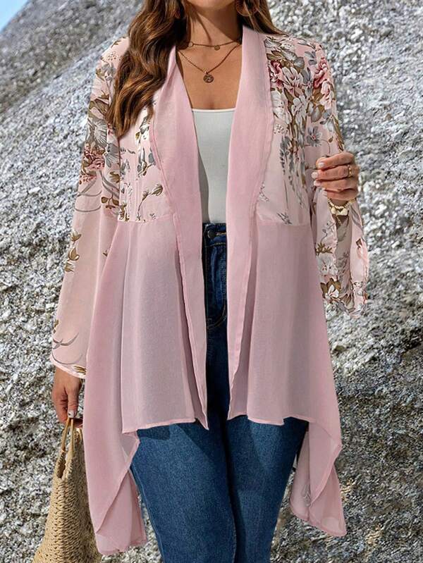 EMERY ROSE Plus Size Women Floral Print Dolman Sleeve Cardigan