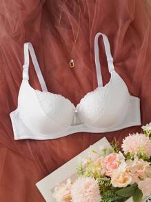 SHEIN 1pc Women Lace Patchwork Underwire Bra - White - View 7