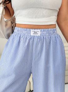 Solflare Plus Size Striped Pants, Fashionable For Summer - Blue and White - View 7