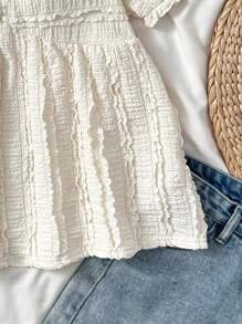 SHEIN Teen Girls Apricot Sweet Puff Sleeves Retro Texture Fabric T-Shirt, Short Sleeve T-Shirt, Casual T-Shirt Babydoll Top Puff Sleeve Blouse Smocked Top