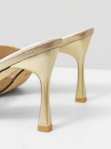 MOTF PREMIUM PU LEATHER SQUARE TOE HEELED SANDALS FOR CHRISTMAS - Gold - View 4