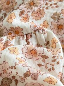 Loomiva 2pcs Baby Girl Floral Graphic Round Neck Puff Sleeve Top And Elastic Waist Shorts Set - Multicolor - View 7