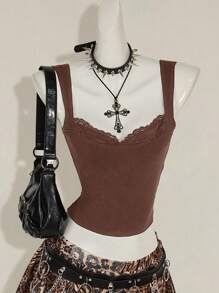 SHEIN ICON Top sin mangas de color liso para mujer, moda para el 4 de julio - Café integral - Ver 10