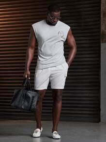 Manfinity VCAY Men's Round Neck Sleeveless Casual Fashionable Minimalist Printed Tank Top - Light Grey - View 5