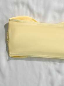 Swim Basics Women's Solid Color Twist Front Bandeau Bikini Top, Summer Beach - Beige - View 3