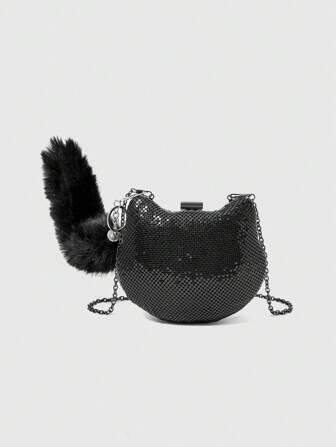 Grunge Punk Borsa a tracolla donna di moda con decorazione di paillettes a forma di gatto