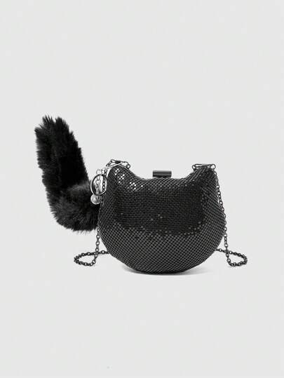 Grunge Punk Bolso bandolera cruzado de mujer con forma de gato y decoración de lentejuelas