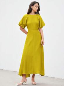 Aveloria Modichic Đầm chữ A thắt nút tre thanh lịch cho nữ cổ tròn tay ngắn in hoa - Màu vàng - Xem 4