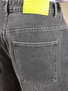 SUMWON 原始剪裁百慕大长度破洞牛仔短裤磨损下摆复古风格夏季街头休闲牛仔短裤直筒版型 - 灰色 - 查看 8