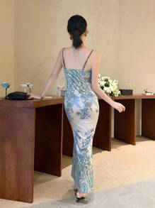 Celisse 女士海滩度假细肩带碎花美人鱼连衣裙