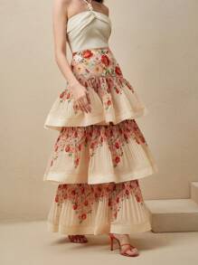 Anewsta Minifalda de alta calidad con estampado digital floral, sexy y exagerado de encaje, para el verano y la playa