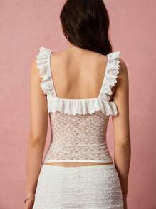 Enchnt Romantisches Damen-Top für Frühling/Sommer, weiß, exquisite Blumenspitze, herzförmiger Ausschnitt, ärmellos, süß & sexy & modisch für Urlaub & Date & Feiertage & Partys & Abschlussfeiern & Hochzeitsgäste, Sommertops für Damen, Sommerkleidung - Weiss - Übersicht 6