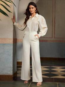 ZEYLAH ELEGANT EMBROIDERED WIDE LEG WHITE CASUAL/BUSINESS WEAR PANTS - White - View 6