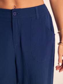 SHEIN Tall 女士纯色简约休闲裤 - 藏蓝色 - 查看 5