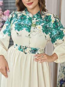 Graceveil 大码女式时尚优雅定位印花收腰A字连衣裙