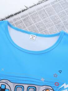 Conjunto de pijama con estampado de consola de juegos para adolescentes varones, material suave de seda de leche, top azul y pantalones cortos, ropa casual para el hogar