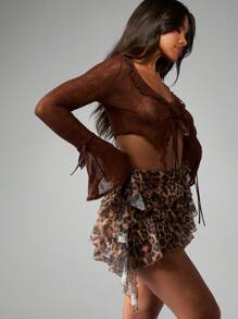 MISSGUIDED Minifalda con estampado de leopardo, diseño de volantes superpuestos, para festivales, fiestas en la playa, baile, clubes nocturnos, vacaciones, resort, verano, primavera - Multicolor - Ver 6