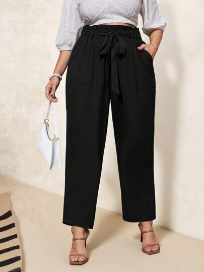 Chikora Plus Paperbag Waist Belted Straight Leg Trousers