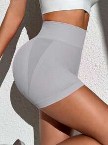 Easithlete Women's Single Light Gray Short Pants With A Sexy And Beautiful Bottom, Seamless Knitted High-Waisted Tummy-Reducing And Buttock-Enhancing Yoga Pants For Exercise, Compression, Soft Elasticity, And Breathable. Short Style Sport Pants With A Slim Fit, Suitable For Running, Cycling, Fitness, Outdoor Sports, Training. Thick Short Pants, Fashionable IN Style, Suitable For Spring, Summer And All Seasons. - Light Grey - View 5