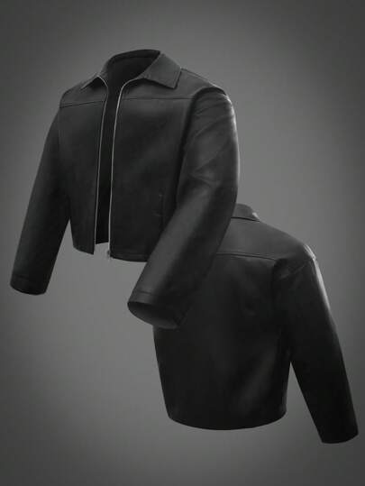 Manfinity LEGND 男士短款长袖拉链皮夹克 男士皮夹克 男士皮革摩托车夹克 男士皮夹克 男士黑色夹克 短款夹克 男士短款夹克 男士黑色拉链夹克 拉链皮夹克 黑色皮夹克 男士短款夹克 男士短款夹克 短款皮夹克 机能夹克，秋冬