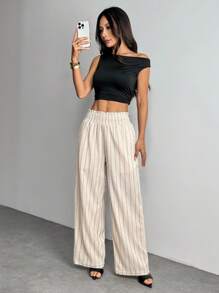 SHEIN PETITE 纯色休闲裤，适合夏季 - 杏色 - 查看 8