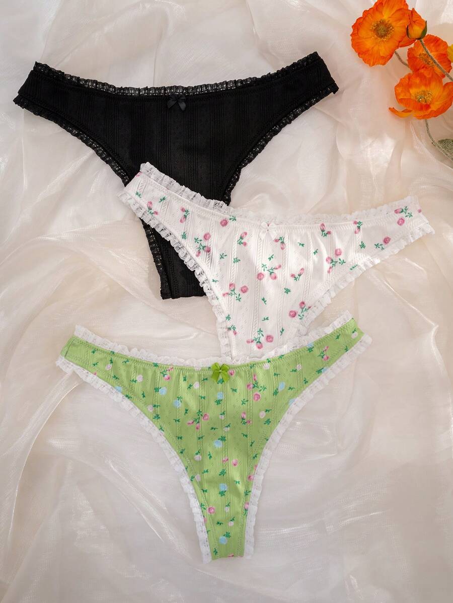 SHEIN 3pcs/Pack Textured Ribbed Pattern Comfortable Thongs - Multicolor - View 1