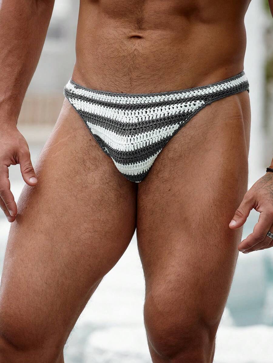 Manfinity VDAYZ Men's Striped Drawstring Swim Trunks Men S Swim Thong - Dark Grey - View 1