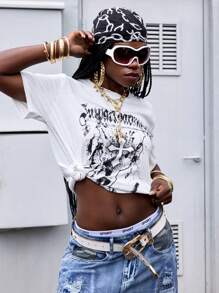 ROMWE Street Life Camiseta de mujer de manga corta y cuello redondo, de moda para el verano - Blanco - Ver 7