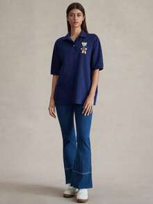 Briarwyn Women's Casual Solid Color Knit Polo Collar Loose Short Sleeve T-Shirt,Fall Clothes,Homecoming,Old Money Style Women,Winter Clothes Women - Navy Blue - View 4