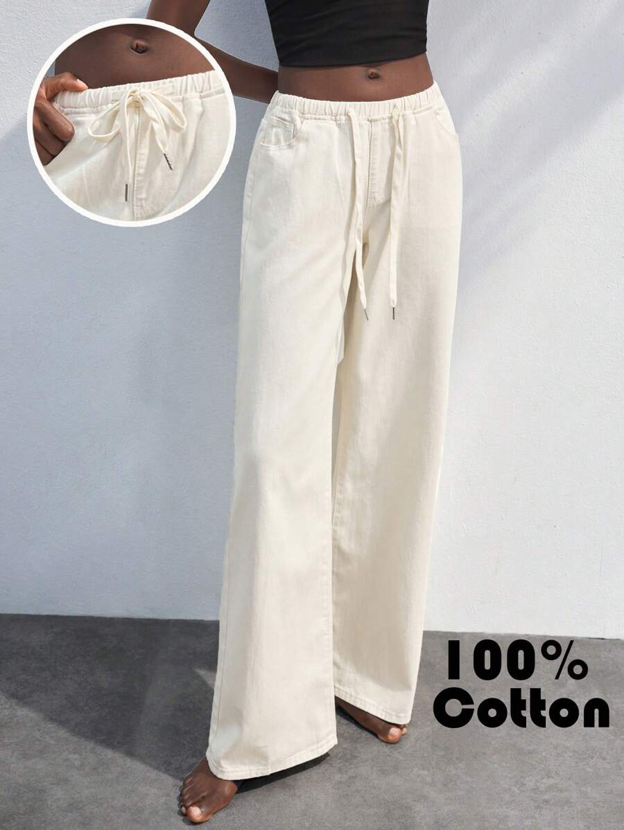 Maija Women's Loose Fit Low-Rise Wide Leg Jeans, Going Out,Autumn Outfits For Women - Apricot - View 1