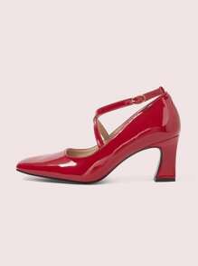 CUCCOO DOLLMOD Square Toe Shallow Sexy Chic Versatile Women's High Heel Pumps - Hot Pink - View 2