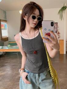 DAZY Women Striped Sleeveless Tank Top, Fashionable For Summer - Black and White - View 4
