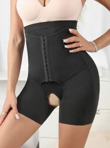 SHEIN Celana Pendek Pembentuk Tubuh Wanita Warna Hitam Berpinggang Tinggi dengan Kontrol Perut dan Bagian Bawah Terbuka, Model Kasual untuk Mengangkat Bokong. - Hitam - View 7