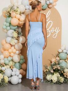 Loomaby 孕妇纯色吊带连衣裙，时尚夏季女装，生日礼服，休闲连衣裙，夏季女装，性别揭晓派对连衣裙，孕妇装，迎婴派对连衣裙 - 藍色 - 查看 2