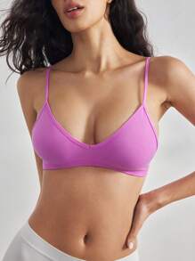 Ocili Leisure Seamless Stretchy Rib-Knit Wireless Bra, Comfortable Lingerie For Women - Purple - View 4