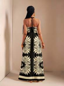 Zivah 女士休闲度假抽绳V领露背高开衩连衣裙，印花，适合夏季度假 - 彩色 - 查看 2