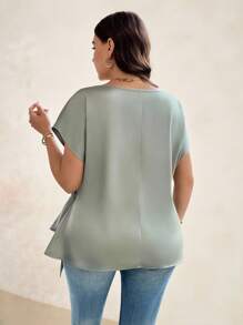 Chikora Curve Plus Size Dam Daglig Casual Elegant Rund Hals Kortärmad Midja Plisserad Rosettknut Satinskjorta, Business Casual Kvinna, Lärare, Gamla Pengar Style Dam, Business Casual Kvinnor, Snygga Outfits För Kvinnor, Sommaroutfits För Kvinnor, Semesteroutfits Dam, Dam Sommarkläder, Utekvällstoppar Dam, Söta Sommartoppar, Damkläder Sommar, Satin Topp - Grön - Visa 2