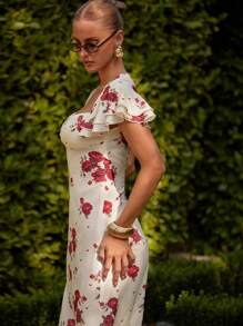 COSMINA 女士花卉印花可变换领长款夏季连衣裙 - 紅色 - 查看 7