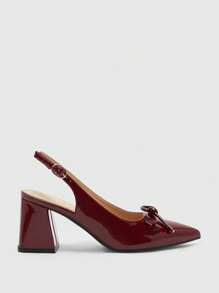 CUCCOO BIZCHIC Women's Classic Burgundy Pointed Toe Mid Chunky Heel Slip-On Pumps, Versatile For Commuting, Dating, Party, Holiday, Wedding For Christmas Spring Shoes - Burgundy - View 6