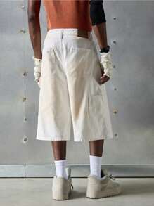 NEON BLANC 男士休闲街头风梭织牛仔短裤，校园风 - 黑色 - 查看 4